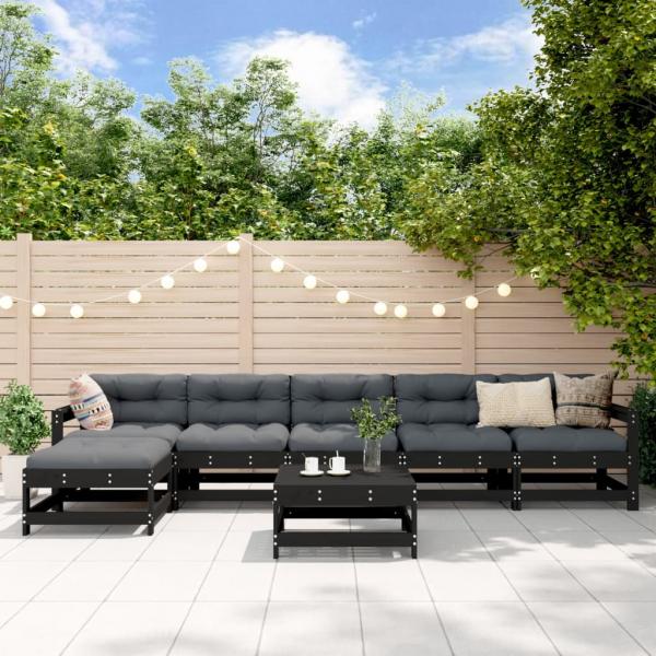 ARDEBO.de - 7-tlg. Garten-Lounge-Set mit Kissen Schwarz Massivholz