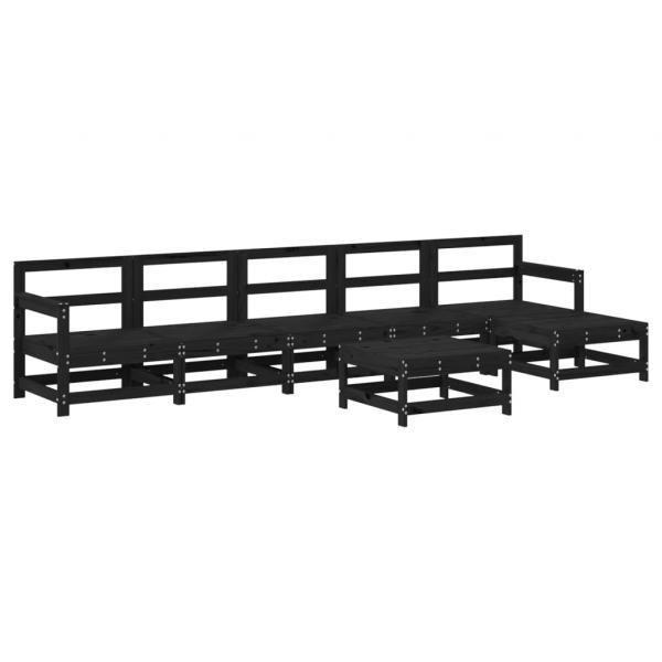 7-tlg. Garten-Lounge-Set mit Kissen Schwarz Massivholz