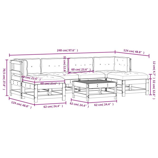 ARDEBO.de - 7-tlg. Garten-Lounge-Set mit Kissen Schwarz Massivholz
