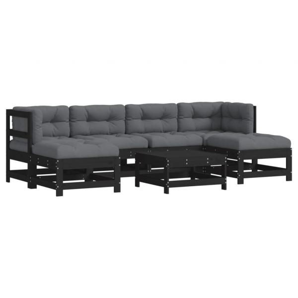 7-tlg. Garten-Lounge-Set mit Kissen Schwarz Massivholz