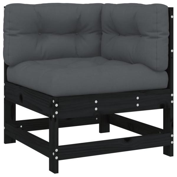 7-tlg. Garten-Lounge-Set mit Kissen Schwarz Massivholz