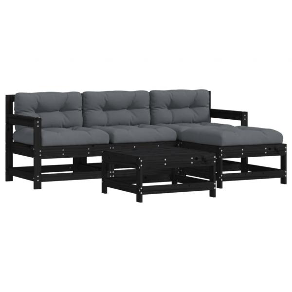 ARDEBO.de - 5-tlg. Garten-Lounge-Set mit Kissen Schwarz Massivholz
