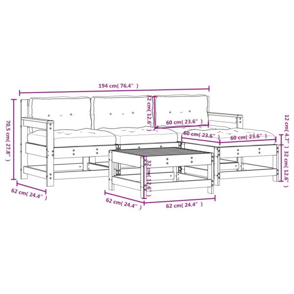 5-tlg. Garten-Lounge-Set mit Kissen Schwarz Massivholz