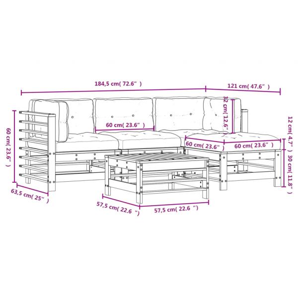 5-tlg. Garten-Lounge-Set mit Kissen Honigbraun Massivholz