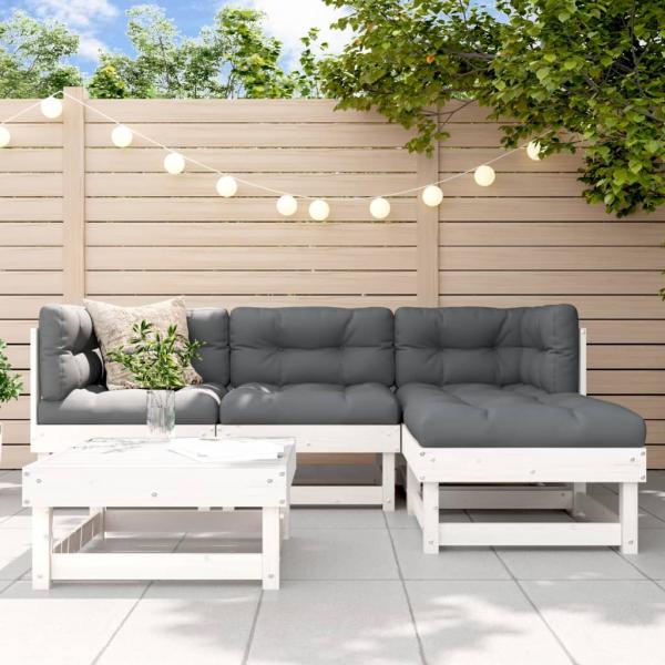 ARDEBO.de - 5-tlg. Garten-Lounge-Set mit Kissen Weiß Massivholz