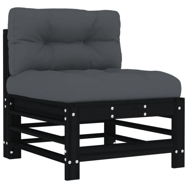 5-tlg. Garten-Lounge-Set mit Kissen Schwarz Massivholz