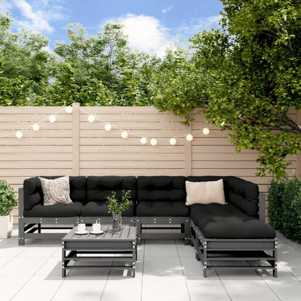 ARDEBO.de - 7-tlg. Garten-Lounge-Set mit Kissen Grau Massivholz