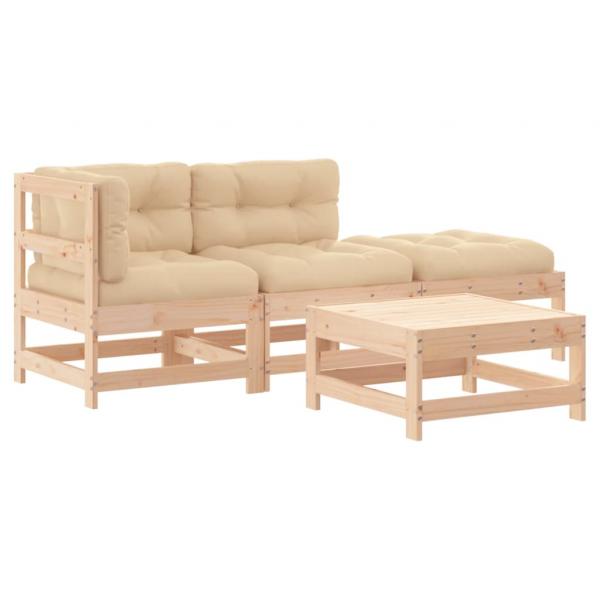 4-tlg. Garten-Lounge-Set mit Kissen Massivholz