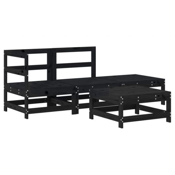 4-tlg. Garten-Lounge-Set mit Kissen Schwarz Massivholz