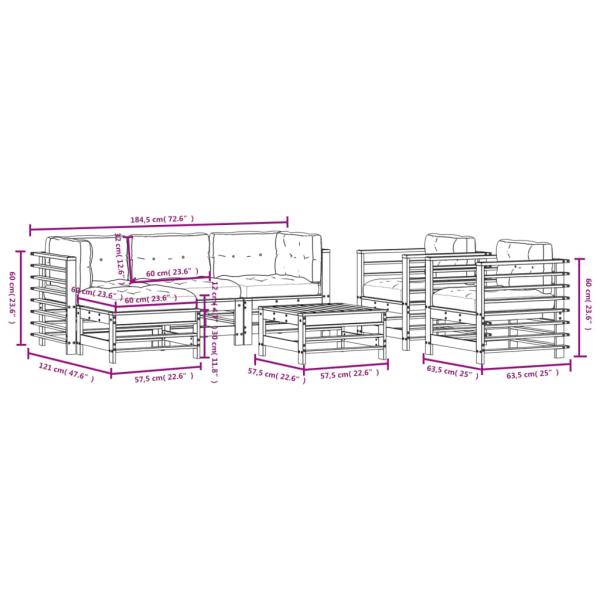 7-tlg. Garten-Lounge-Set mit Kissen Schwarz Massivholz