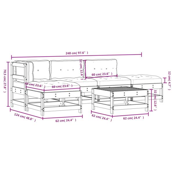 ARDEBO.de - 6-tlg. Garten-Lounge-Set mit Kissen Schwarz Massivholz