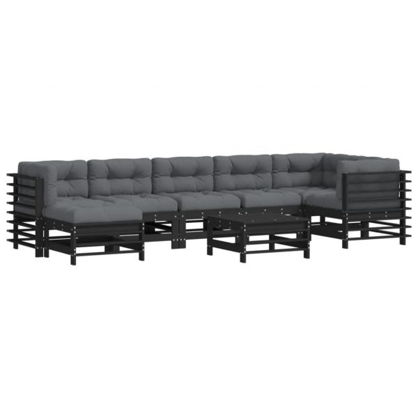 8-tlg. Garten-Lounge-Set mit Kissen Schwarz Massivholz