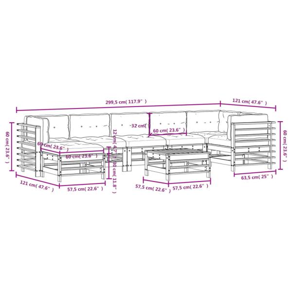 8-tlg. Garten-Lounge-Set mit Kissen Schwarz Massivholz