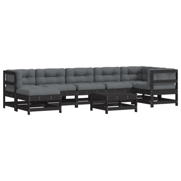 ARDEBO.de - 8-tlg. Garten-Lounge-Set mit Kissen Schwarz Massivholz