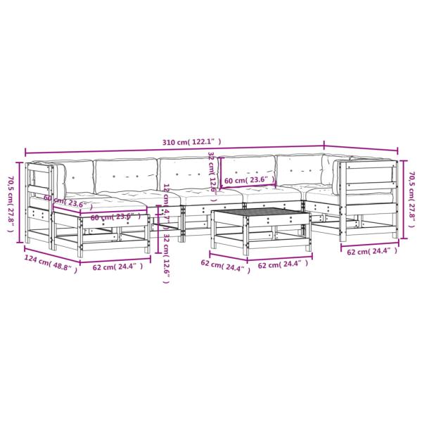 8-tlg. Garten-Lounge-Set mit Kissen Schwarz Massivholz
