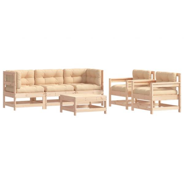 6-tlg. Garten-Lounge-Set mit Kissen Massivholz