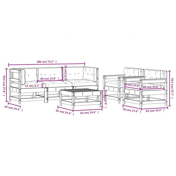 6-tlg. Garten-Lounge-Set mit Kissen Massivholz