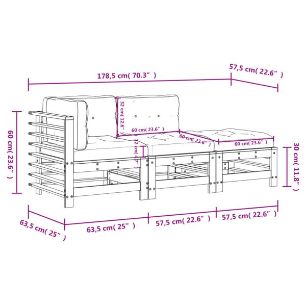 ARDEBO.de - 3-tlg. Garten-Lounge-Set mit Kissen Schwarz Massivholz