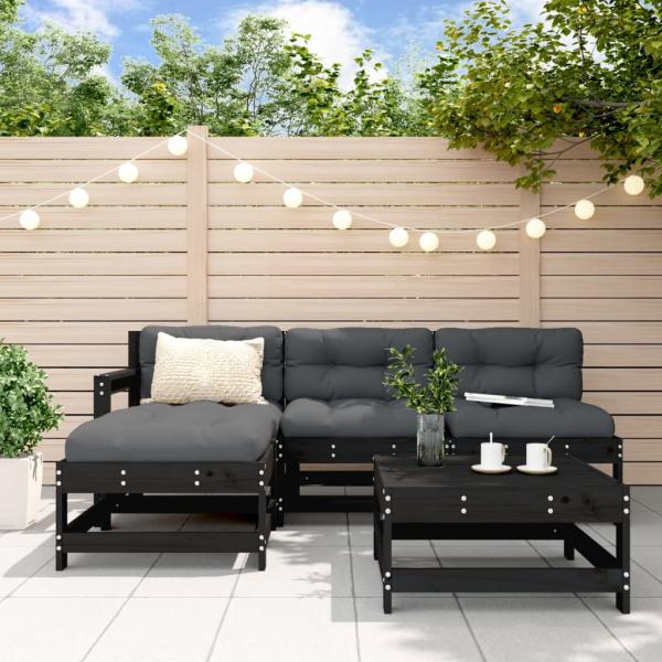 ARDEBO.de - 5-tlg. Garten-Lounge-Set mit Kissen Schwarz Massivholz