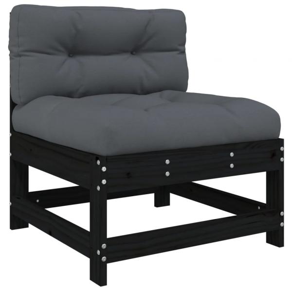 5-tlg. Garten-Lounge-Set mit Kissen Schwarz Massivholz