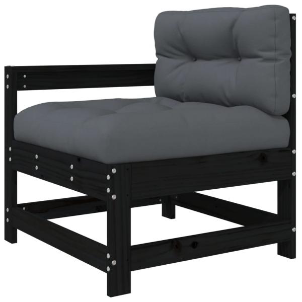 5-tlg. Garten-Lounge-Set mit Kissen Schwarz Massivholz