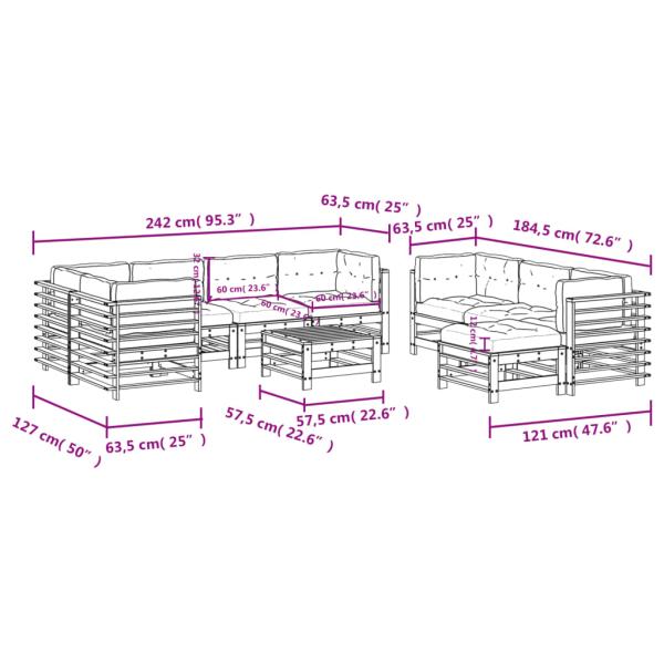 ARDEBO.de - 10-tlg. Garten-Lounge-Set mit Kissen Schwarz Massivholz