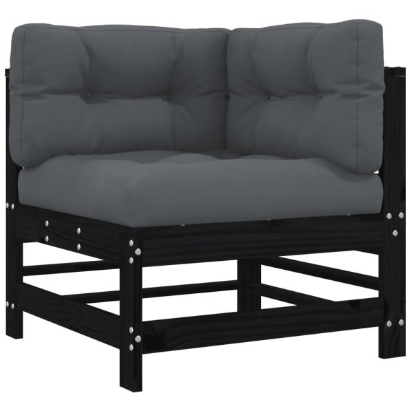 10-tlg. Garten-Lounge-Set mit Kissen Schwarz Massivholz