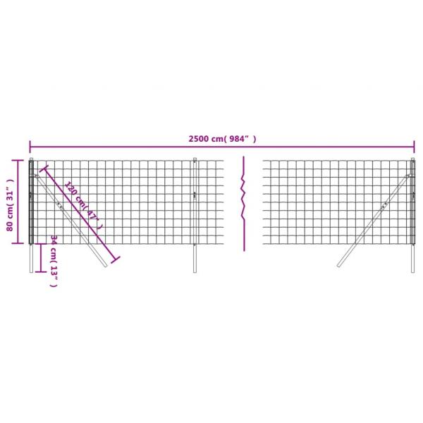 Maschendrahtzaun Anthrazit 0,8x25 m Verzinkter Stahl