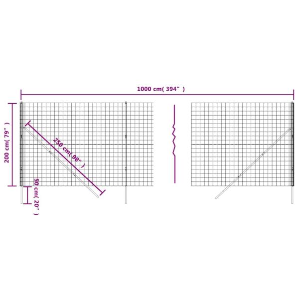 Maschendrahtzaun Anthrazit 2x10 m Verzinkter Stahl