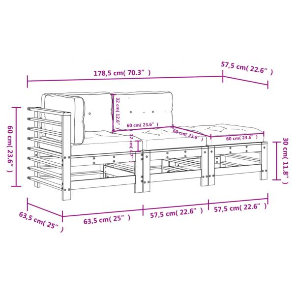 3-tlg. Garten-Lounge-Set mit Kissen Massivholz Douglasie