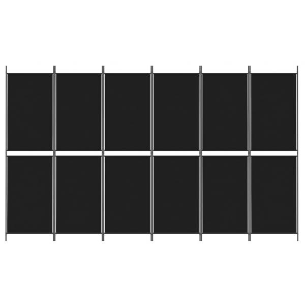 6-tlg. Paravent Schwarz 300x180 cm Stoff