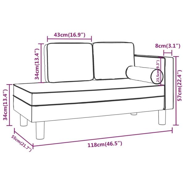 ARDEBO.de - Chaiselongue mit Kissen und Nackenrolle Dunkelgrau Samt