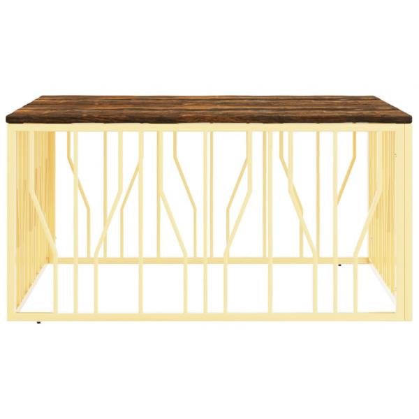 ARDEBO.de - Couchtisch Golden Edelstahl und Altholz Massiv