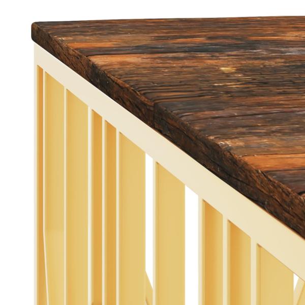 Couchtisch Golden Edelstahl und Altholz Massiv