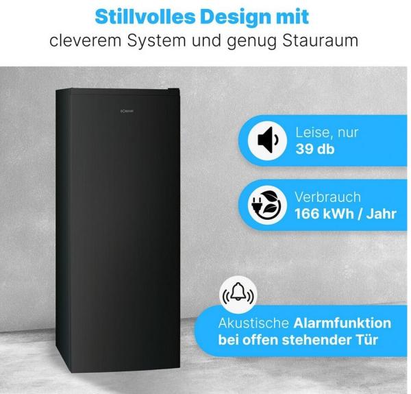 Bomann Stand Gefrierschrank GS 7343, dunkle Edelstahl-Optik, 54 cm breit, Schnellgefrierfunktion, 161 L, Total No Frost, 3 Gefrierschubladen