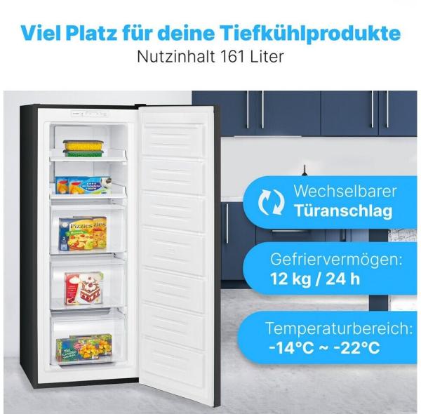 Bomann Stand Gefrierschrank GS 7343, dunkle Edelstahl-Optik, 54 cm breit, Schnellgefrierfunktion, 161 L, Total No Frost, 3 Gefrierschubladen