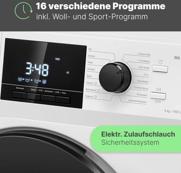 Bomann Waschmaschine WA 7196, Frontlader, 9kg , 60 cm breit, 16 Programme, 1400U/Min, weiß *ANGEBOT*