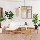 6-tlg. Garten-Lounge-Set mit Creme Kissen Massivholz Teak