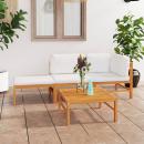 4-tlg. Garten-Lounge-Set mit Creme Kissen Massivholz Teak