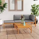 4-tlg. Garten-Lounge-Set mit Grauen Kissen Massivholz Teak