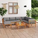 8-tlg. Garten-Lounge-Set mit Grauen Kissen Massivholz Teak