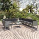 12-tlg. Garten-Lounge-Set mit Auflagen Poly Rattan Grau