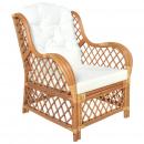 Sessel mit Kissen Hellbraun Rattan und Leinen
