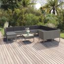 11-tlg. Garten-Lounge-Set mit Auflagen Poly Rattan Grau
