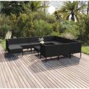 12-tlg. Garten-Lounge-Set mit Auflagen Poly Rattan Schwarz