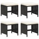 Gartenhocker 4 Stk. mit Sitzkissen Poly Rattan Schwarz