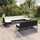 10-tlg. Garten-Lounge-Set mit Auflagen Poly Rattan Schwarz