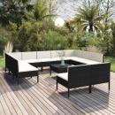 12-tlg. Garten-Lounge-Set mit Auflagen Poly Rattan Schwarz