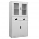 Büroschrank Hellgrau 90x40x180 cm Stahl und Gehärtetes Glas