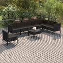 9-tlg. Garten-Lounge-Set mit Auflagen Poly Rattan Schwarz